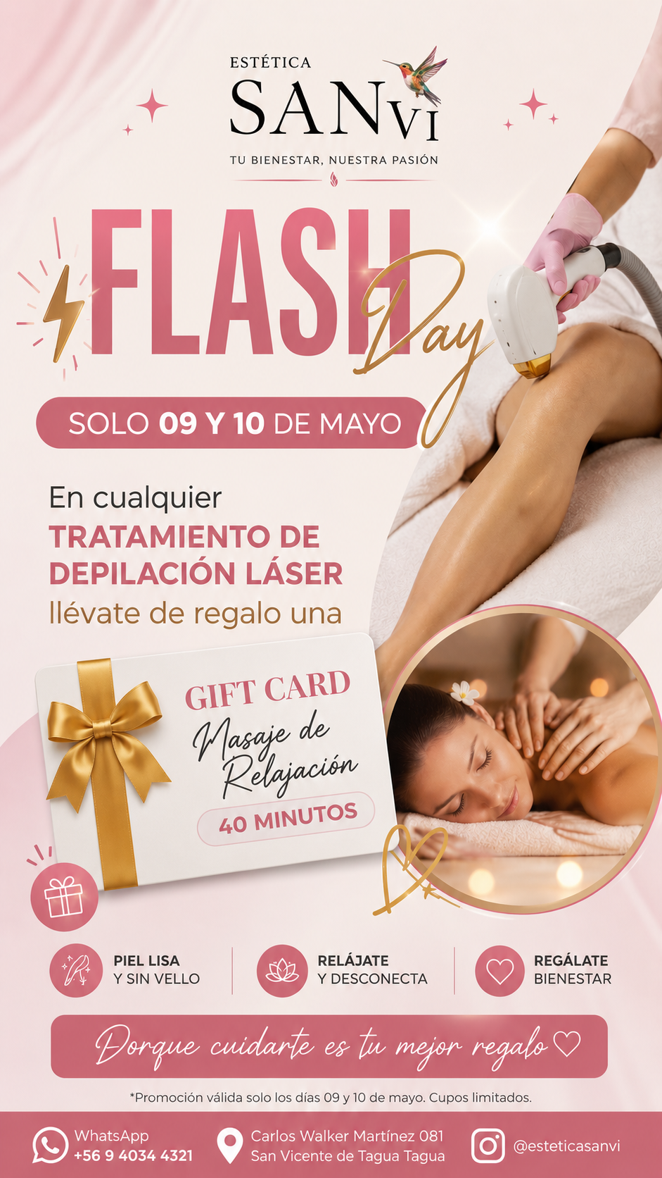 Flash Day Depilación Láser + Gift Card Masaje de Relajación 40 min – Estética SanVi